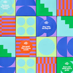 16 boxes of bamboo tissues neatly stacked to showcase multiple colourful box designs 