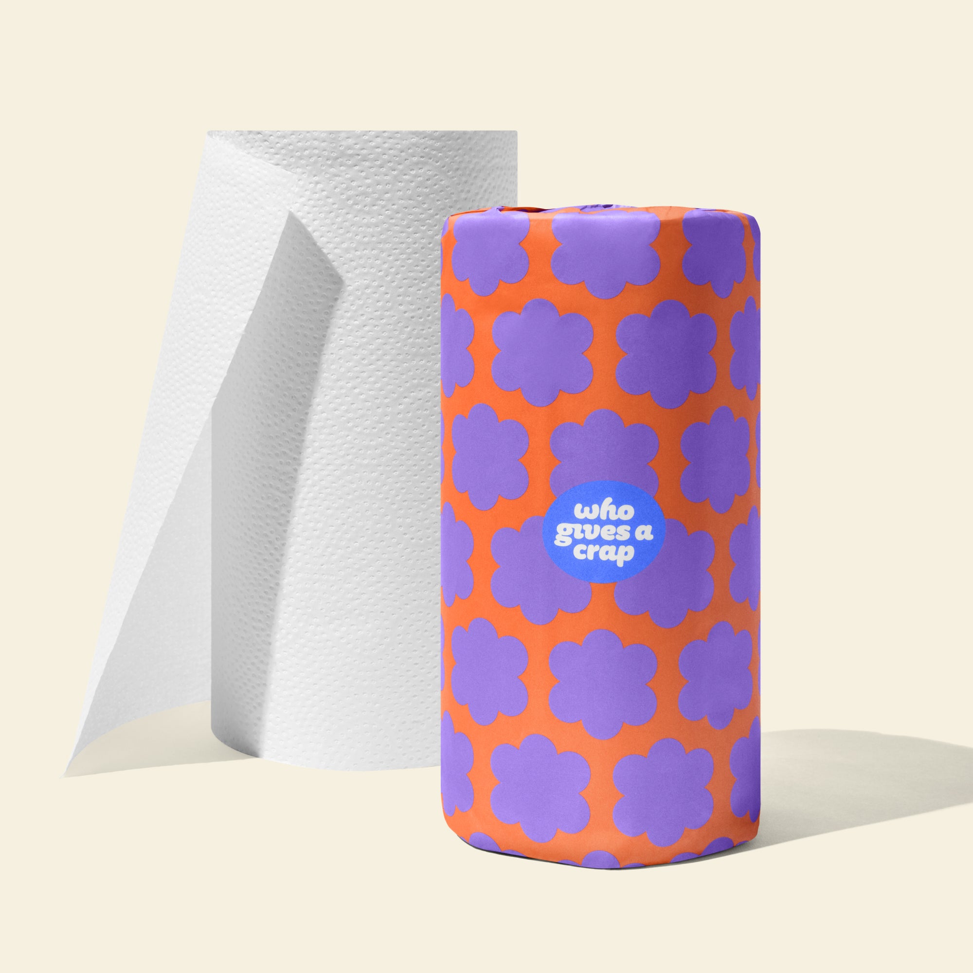 Two rolls of Who Gives a Crap paper towel