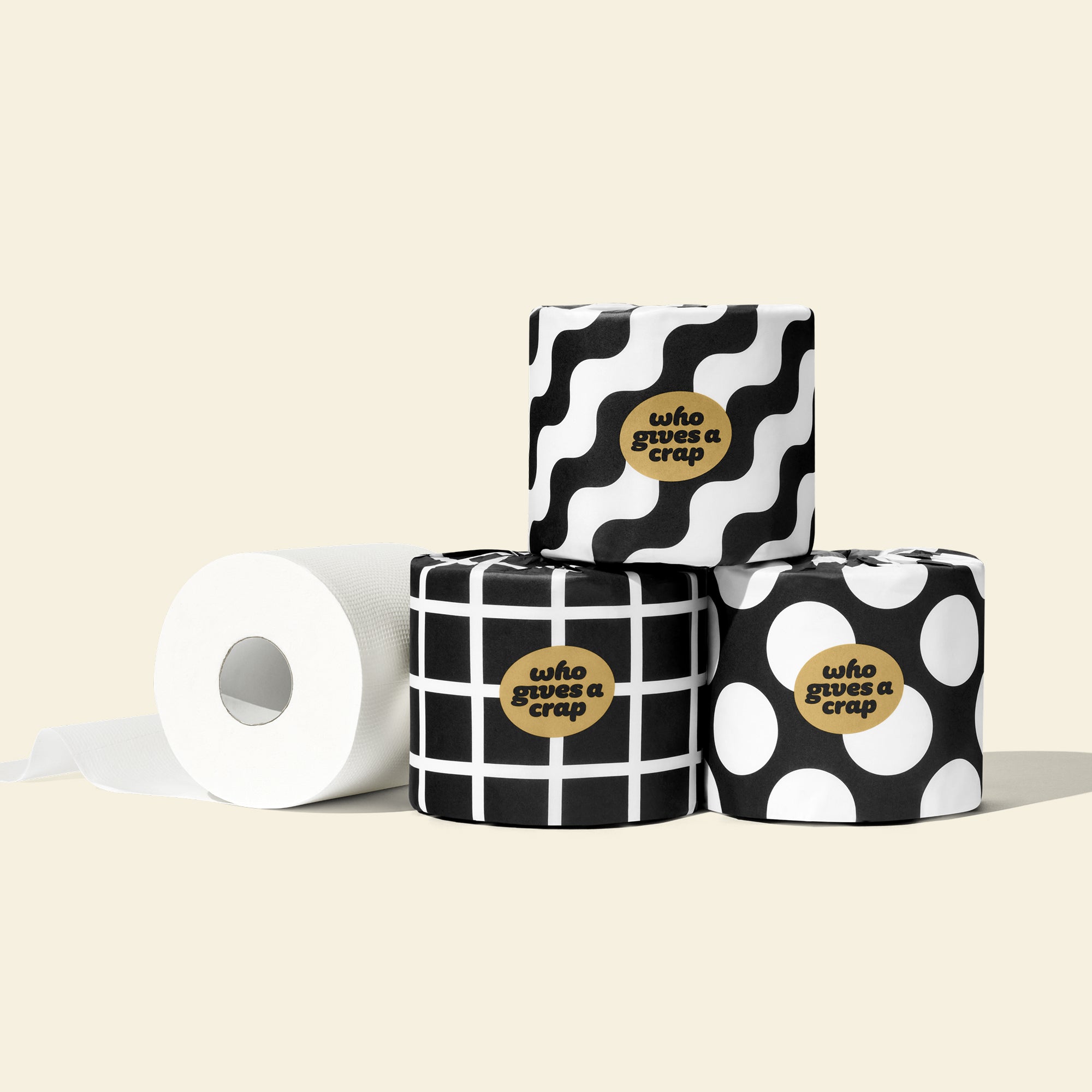 Four rolls of Who Gives a Crap bamboo toilet paper